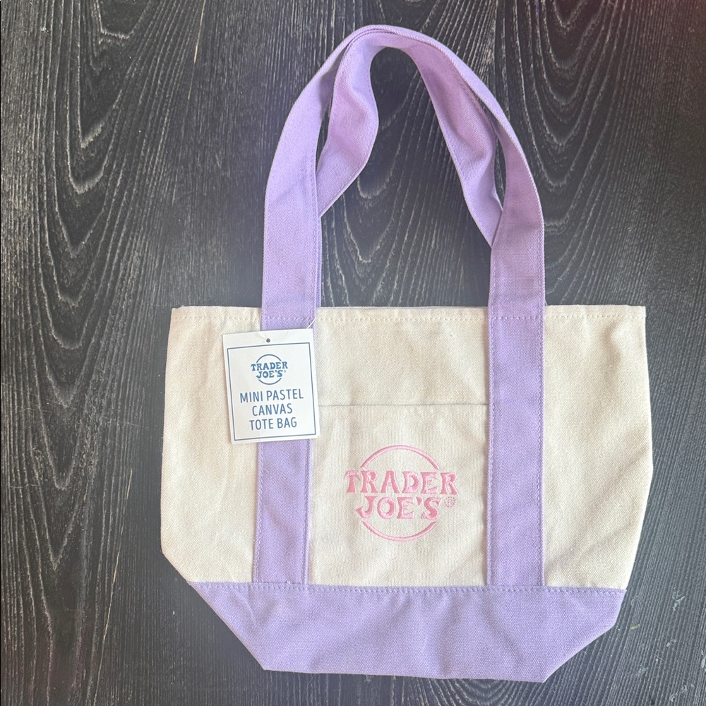 Trader Joe's Cream and Lavender Canvas Tote